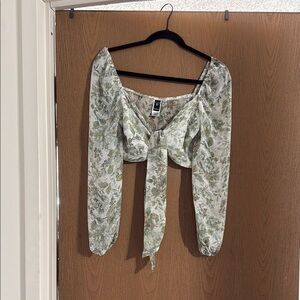 Windsor Cream Long Sleeve Crop Tie Front Blouse